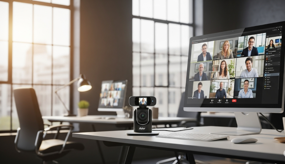 Camera họp trực tuyến AVer đặt tại văn phòng hiện đại