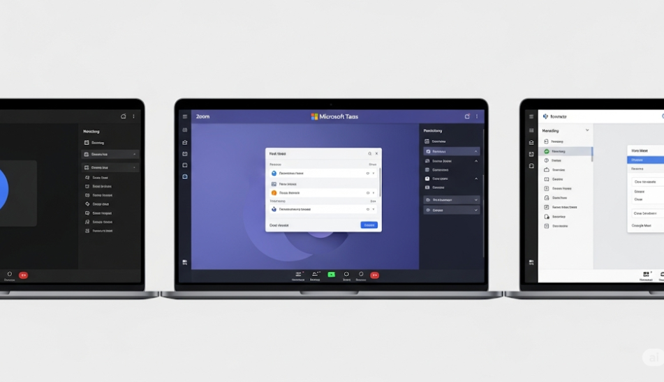 Giao diện các nền tảng họp phổ biến: Zoom, Teams, Meet